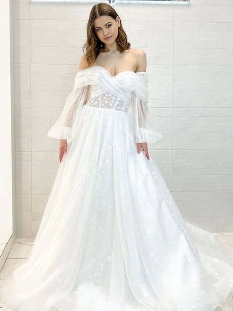 Vestido de fiesta blanco de encaje con escote en forma de corazón y corte en A, vestido formal largo de encaje, vestidos de novia